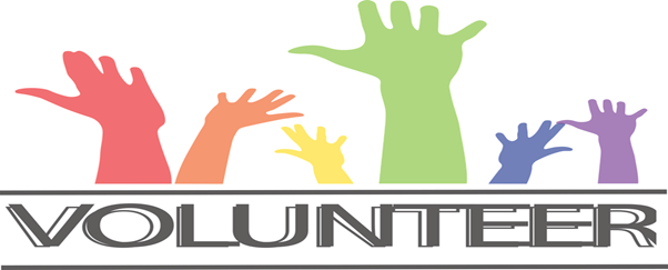 the word 'Volunteer' with a row of hands reaching upwards above it. 